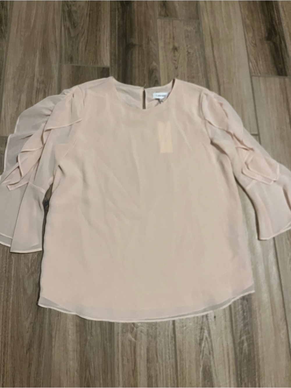 Calvin Klein Chiffon Ruffle Sleeve Top - Light Blush